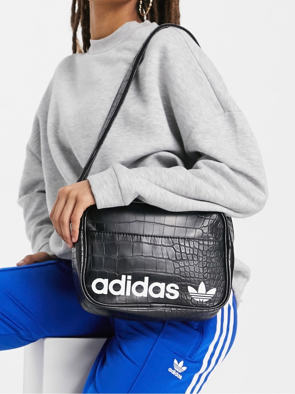 Adidas Originals EV7581 Airliner Shoulder Bag, Black Croc/White, NWT